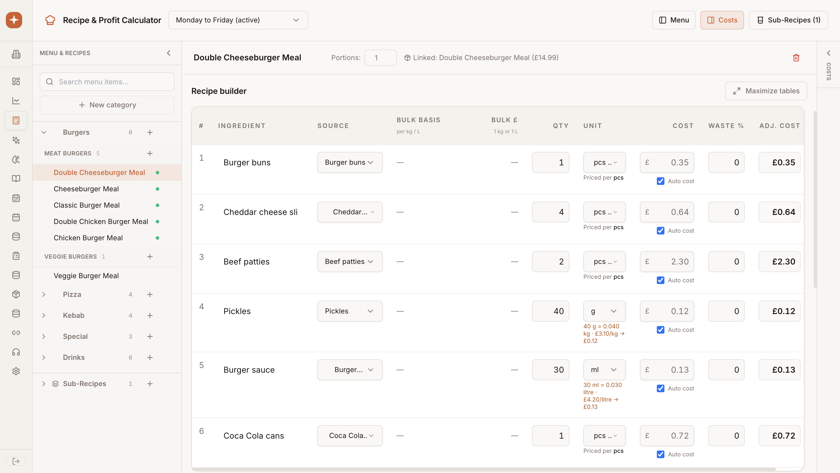 PulseMenu recipe builder
